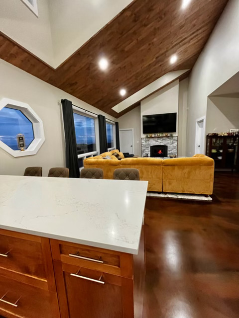 from the kitchen looking in to the sitting room in a brand new house build
